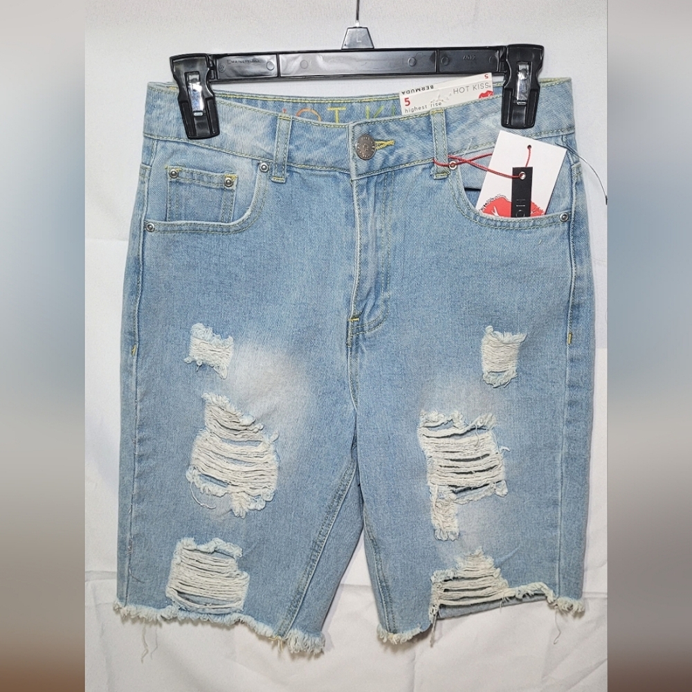 Hot Kiss Denim Bermuda Shorts, Size 5, Blue Jean